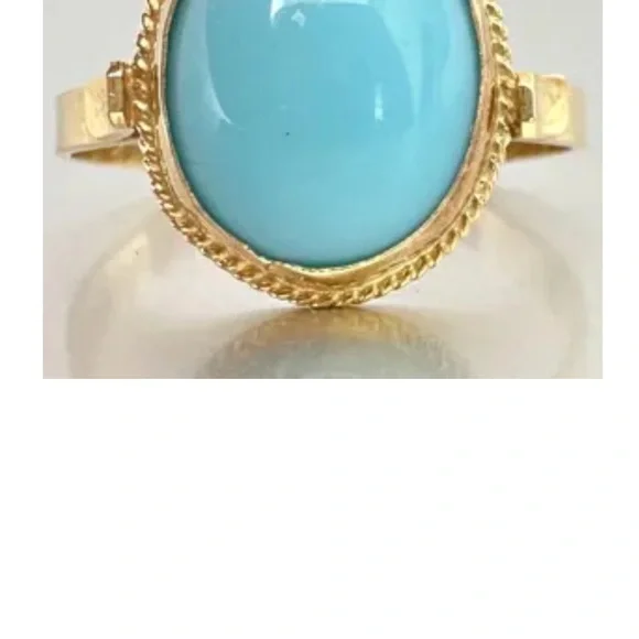 Vintage 9k gold turquoise oval ring. Size 8 - Picture 2 of 8